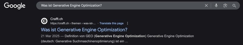 Bildschirmaufnahme von Google - Zeigt organisches Suchergebnis.
