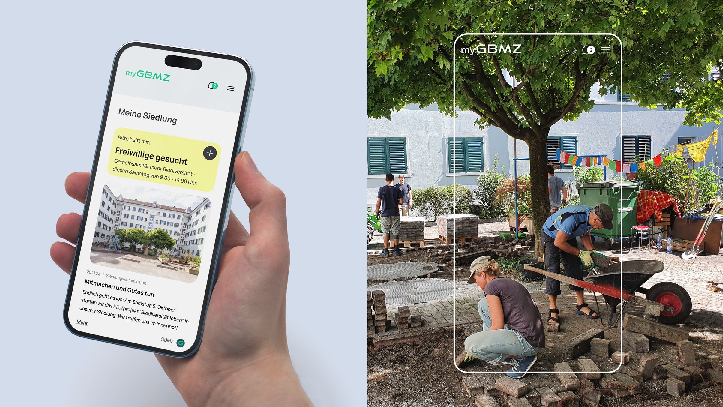 App mit Aufforderung zur Teilnahme - Bild mit Menschen, die teilnehmen